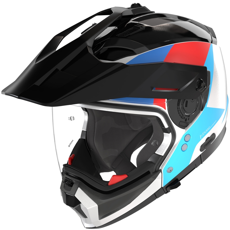 Kask motocyklowy modułowy Nolan N70-2 X Turbine 350 biało-czarno-niebiesko-jasnoniebieski-czerwony