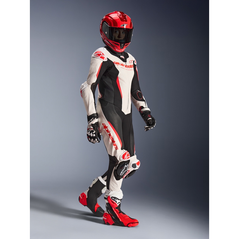 Jednoczęściowy skórzany kombinezon motocyklowy damski Alpinestars Stella GP-R7 biało-fluo czerwono-czarny