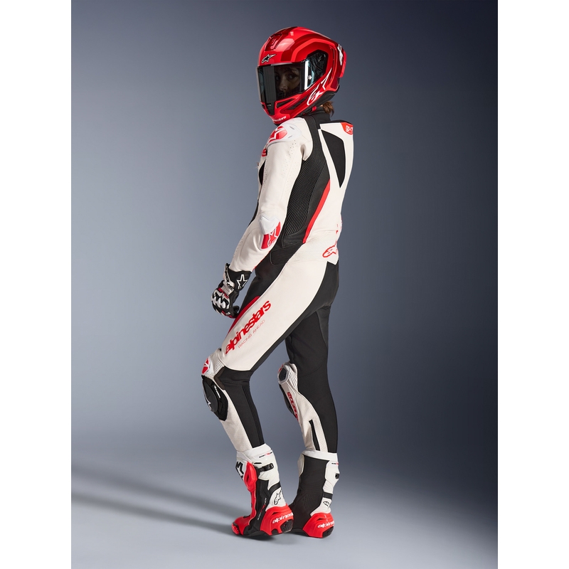 Jednoczęściowy skórzany kombinezon motocyklowy damski Alpinestars Stella GP-R7 biało-fluo czerwono-czarny