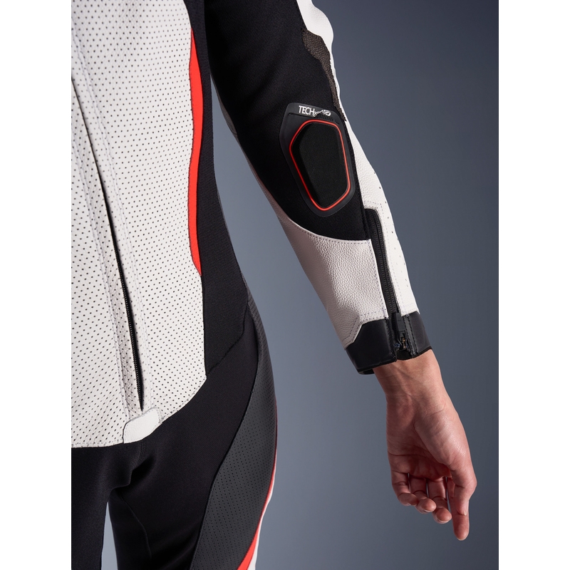 Jednoczęściowy skórzany kombinezon motocyklowy damski Alpinestars Stella GP-R7 biało-fluo czerwono-czarny