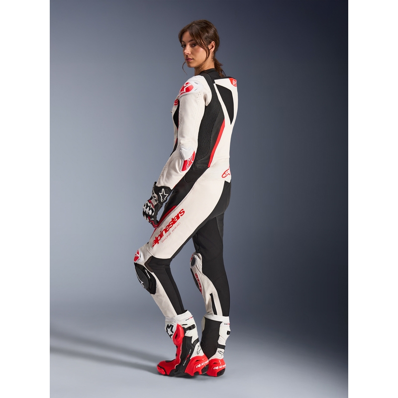 Jednoczęściowy skórzany kombinezon motocyklowy damski Alpinestars Stella GP-R7 biało-fluo czerwono-czarny