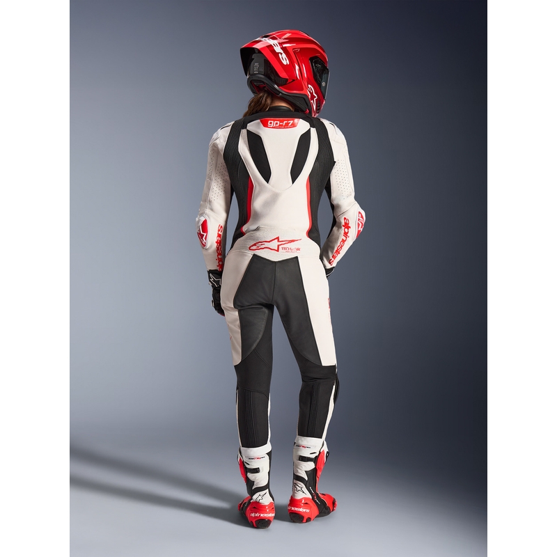 Jednoczęściowy skórzany kombinezon motocyklowy damski Alpinestars Stella GP-R7 biało-fluo czerwono-czarny