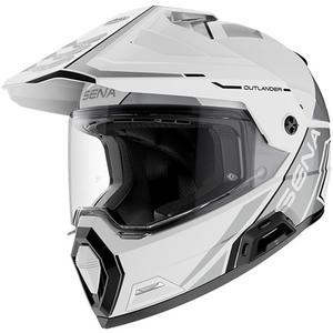 Kask motocyklowy enduro z zestawem słuchawkowym SENA Outlander błyszczący biały