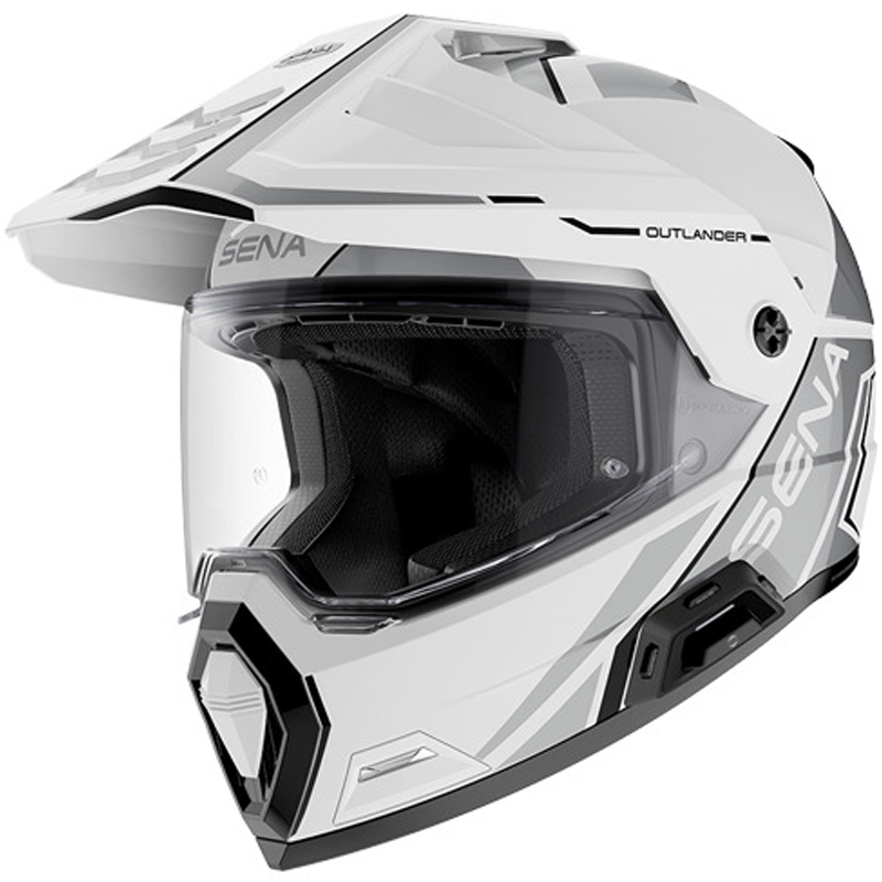 Kask motocyklowy enduro z zestawem słuchawkowym SENA Outlander błyszczący biały