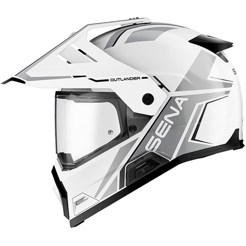Kask motocyklowy enduro z zestawem słuchawkowym SENA Outlander błyszczący biały