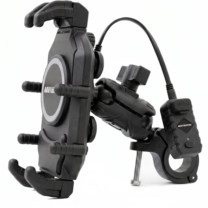 Uchwyt antywibracyjny MotoZem Claw PRO z ładowarką bezprzewodową i gniazdem USB-C czarny