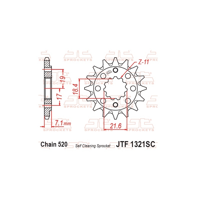 Front sprocket JT 13T, 520 Self Cleaning Lightweight