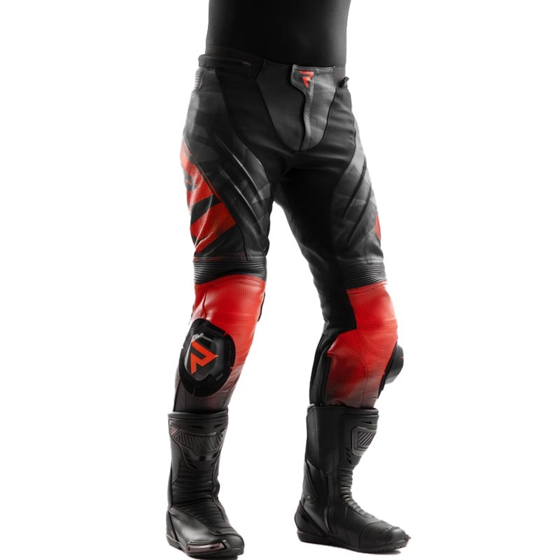 Spodnie motocyklowe skórzane Rebelhorn Inferno czarno-fluo czerwone