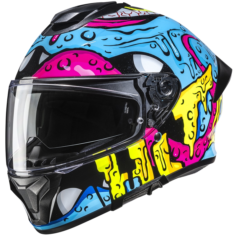 Kask motocyklowy integralny HJC C71 Squeeze MC28 niebiesko-żółto-różowy