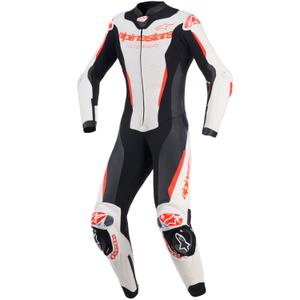 Jednoczęściowy skórzany kombinezon motocyklowy damski Alpinestars Stella GP-R7 biało-fluo czerwono-czarny