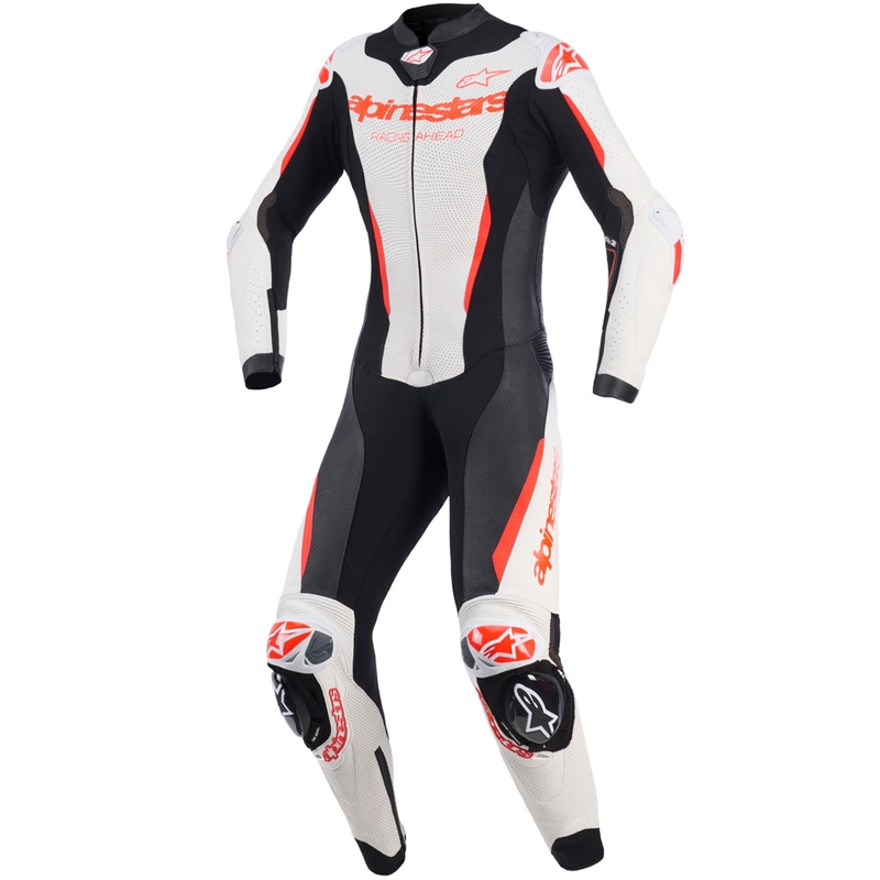 Jednoczęściowy skórzany kombinezon motocyklowy damski Alpinestars Stella GP-R7 biało-fluo czerwono-czarny