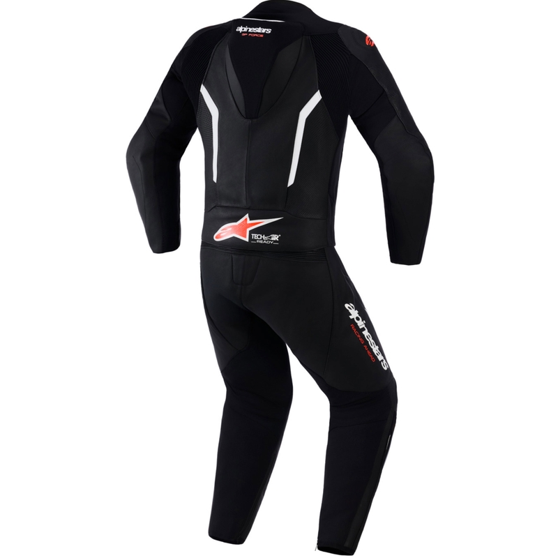 Dwuczęściowy skórzany kombinezon Alpinestars GP Force V2 w kolorze czarno-biało-fluo-czerwonym