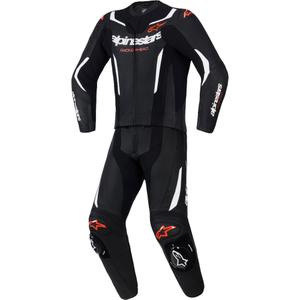 Dwuczęściowy skórzany kombinezon Alpinestars GP Force V2 w kolorze czarno-biało-fluo-czerwonym