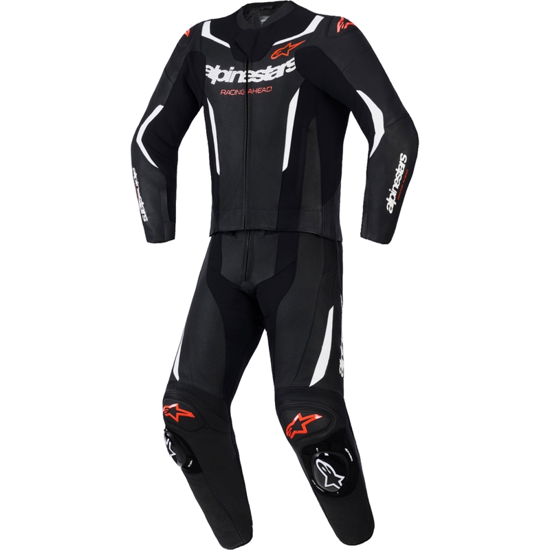Dwuczęściowy skórzany kombinezon Alpinestars GP Force V2 w kolorze czarno-biało-fluo-czerwonym