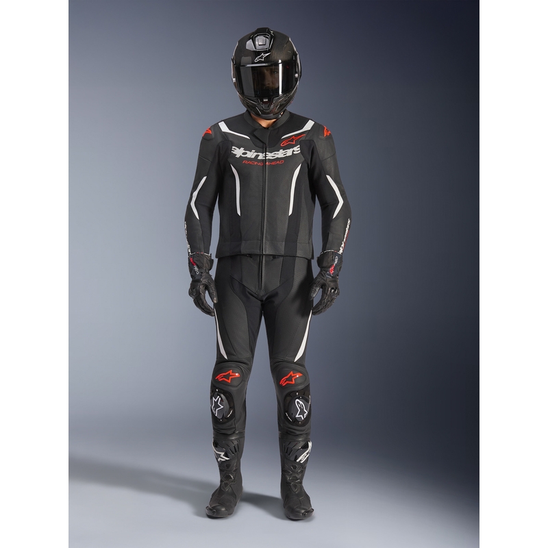 Dwuczęściowy skórzany kombinezon Alpinestars GP Force V2 w kolorze czarno-biało-fluo-czerwonym