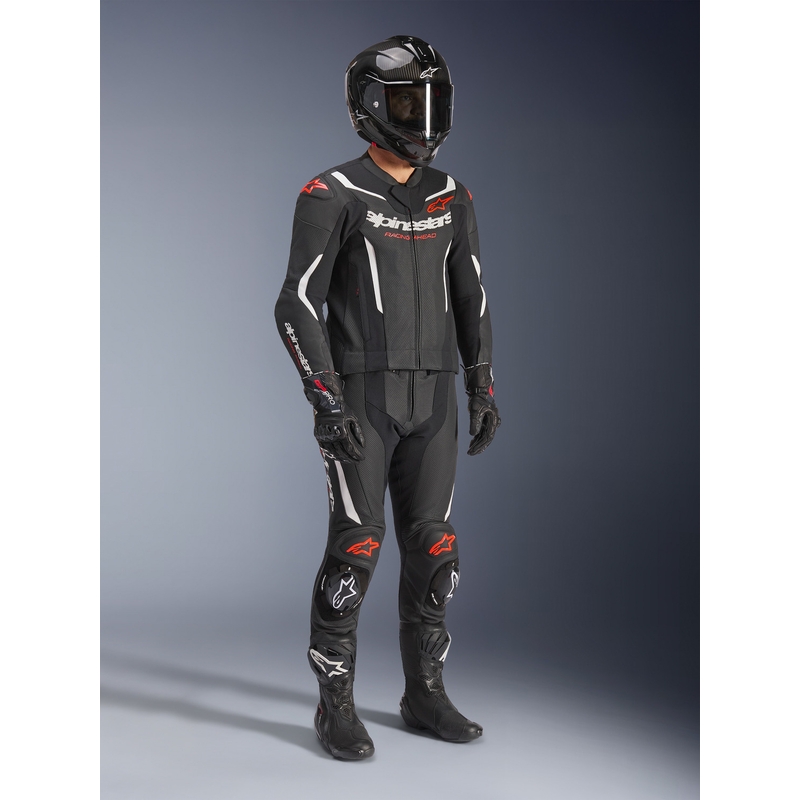Dwuczęściowy skórzany kombinezon Alpinestars GP Force V2 w kolorze czarno-biało-fluo-czerwonym
