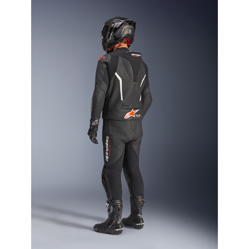 Dwuczęściowy skórzany kombinezon Alpinestars GP Force V2 w kolorze czarno-biało-fluo-czerwonym