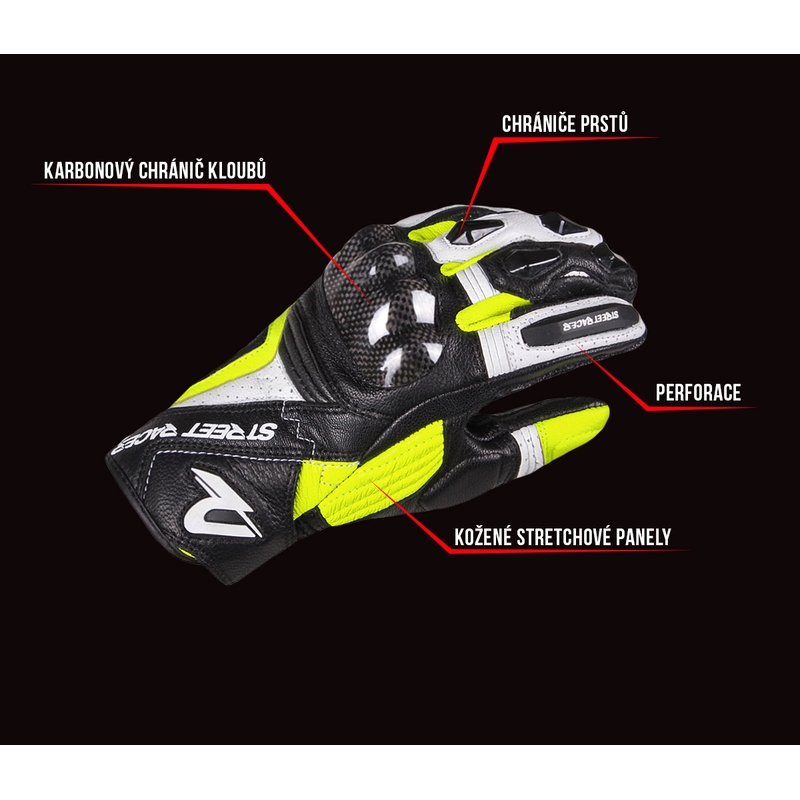 Damskie rękawice motocyklowe Street Racer XTR czarno-biało-fluo żółte wyprzedaż
