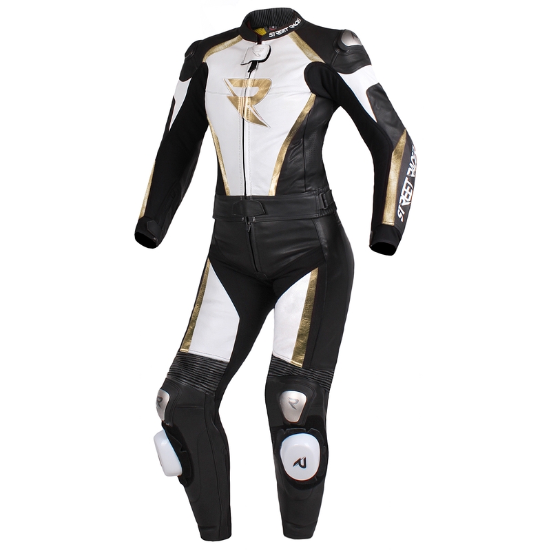 Damski kombinezon motocyklowy Street Racer Kiara czarno-biało-złoty
