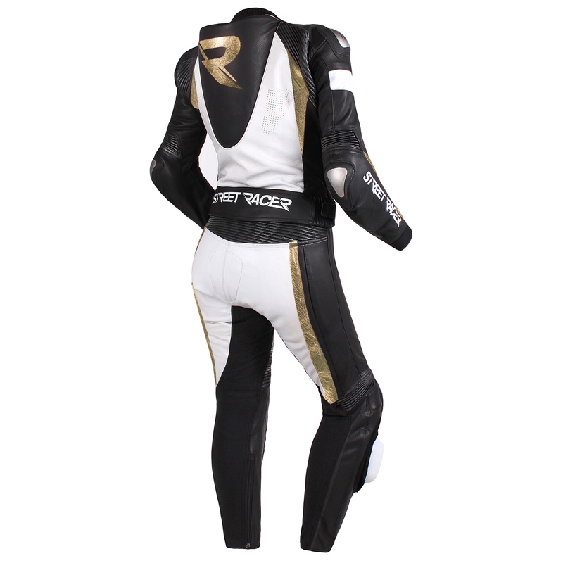 Damski kombinezon motocyklowy Street Racer Kiara czarno-biało-złoty
