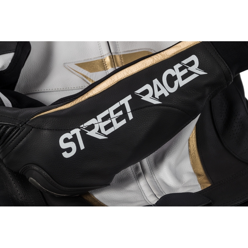 Damski kombinezon motocyklowy Street Racer Kiara czarno-biało-złoty