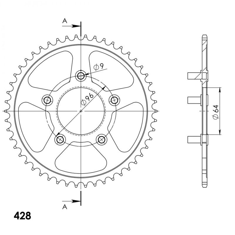 Rear sprocket SUPERSPROX black 50T, 428