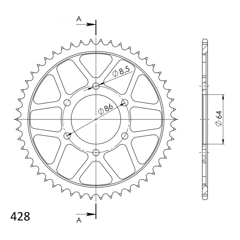 Rear sprocket SUPERSPROX black 50T, 428