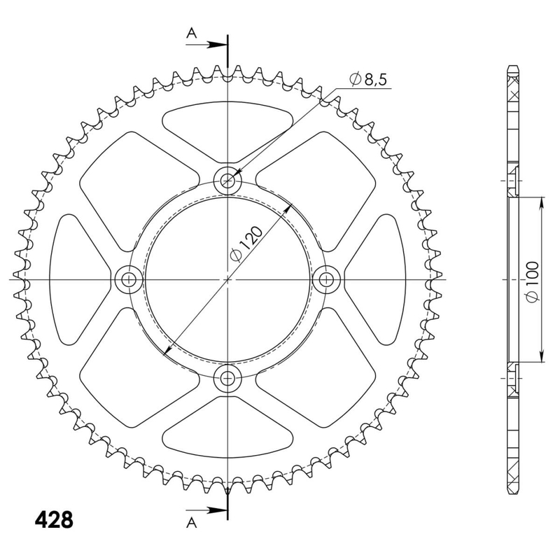 Rear ALU sprocket SUPERSPROX black 63T, 428
