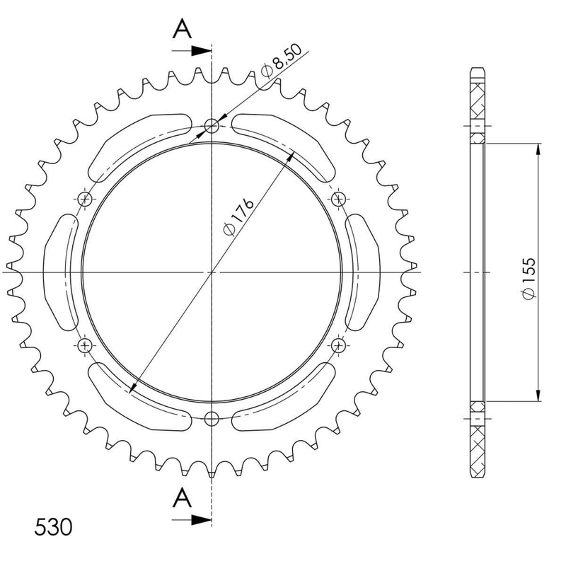 Rear ALU sprocket SUPERSPROX black 47T, 530