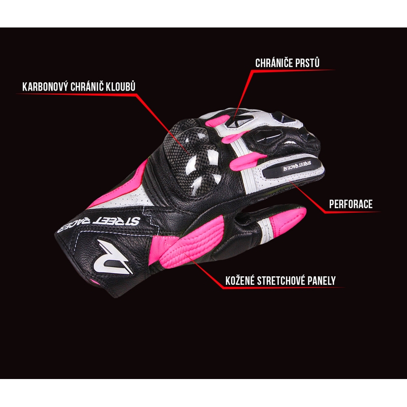 Damskie rękawice motocyklowe Street Racer XTR czarno-biało-różowe wyprzedaż