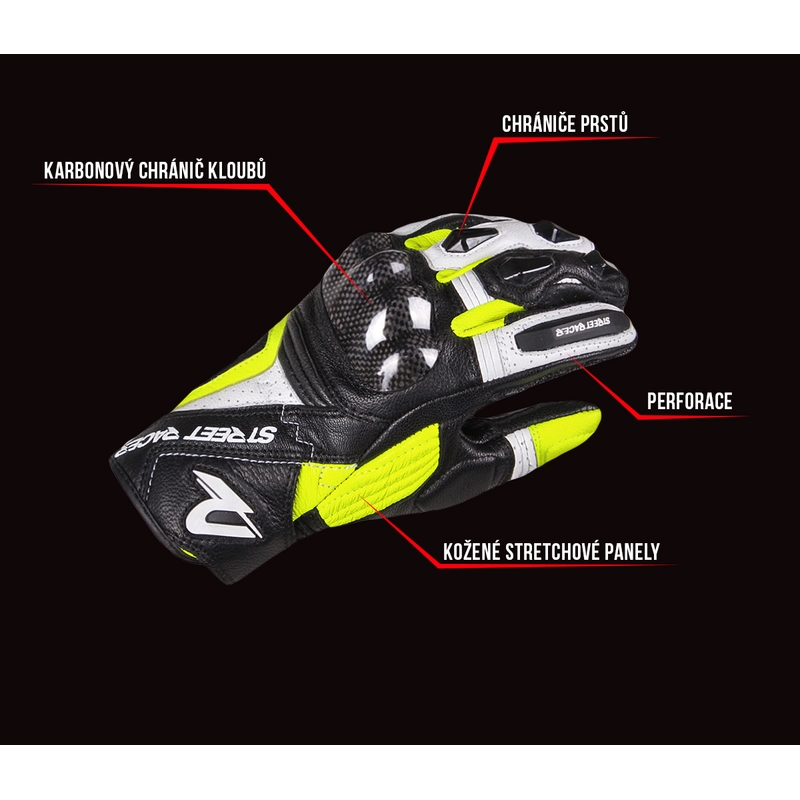 Rękawice motocyklowe Street Racer XTR czarno-biało-fluo żółte wyprzedaż