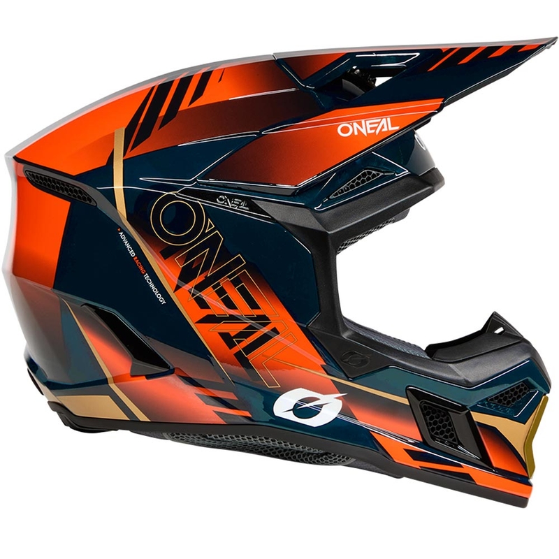 Kask motocrossowy O'Neal 3SRS Haze niebiesko-pomarańczowo-złoty