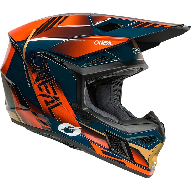 Kask motocrossowy O'Neal 3SRS Haze niebiesko-pomarańczowo-złoty