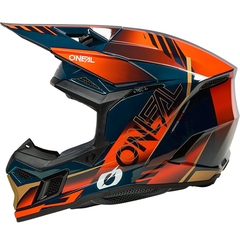 Kask motocrossowy O'Neal 3SRS Haze niebiesko-pomarańczowo-złoty