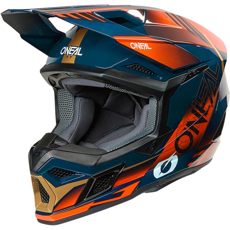Kask motocrossowy O'Neal 3SRS Haze niebiesko-pomarańczowo-złoty