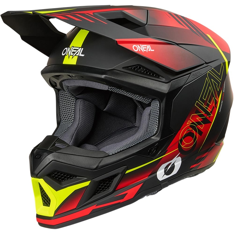 Kask motocrossowy O'Neal 3SRS Haze matowy czarno-czerwono-fluo żółty