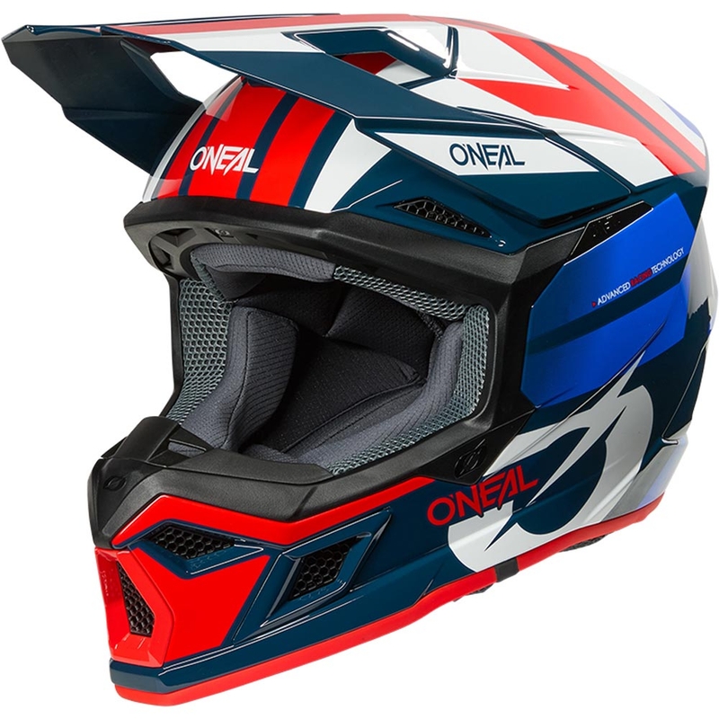 Kask motocrossowy O'Neal 3SRS Ride niebiesko-biało-czerwony