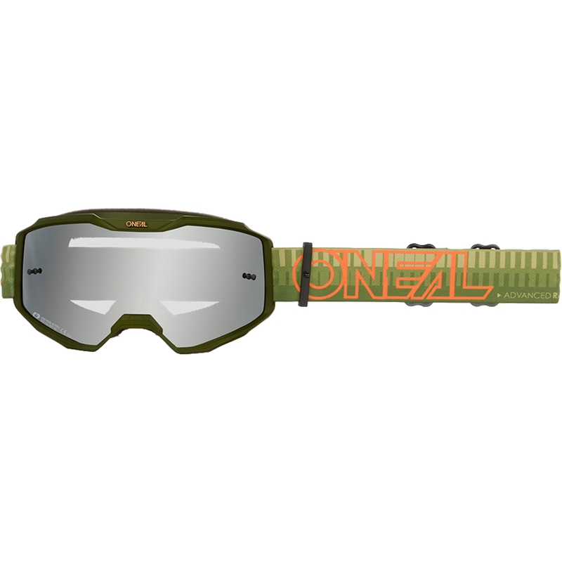 Okulary motocrossowe O´Neal B-10 Striped zielono-pomarańczowe (lustrzano-srebrne pleksi)