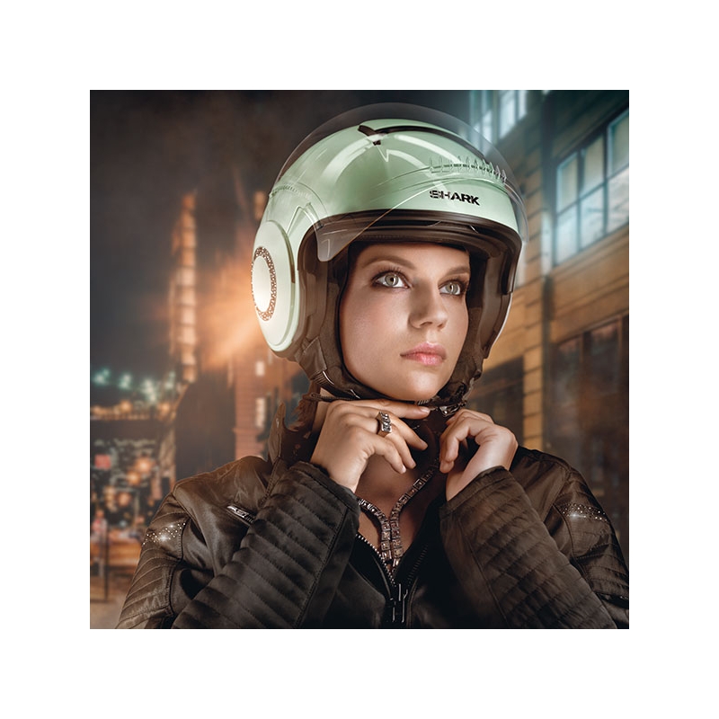 Otwarty kask motocyklowy SHARK NANO CRYSTAL by Swarovski zielony