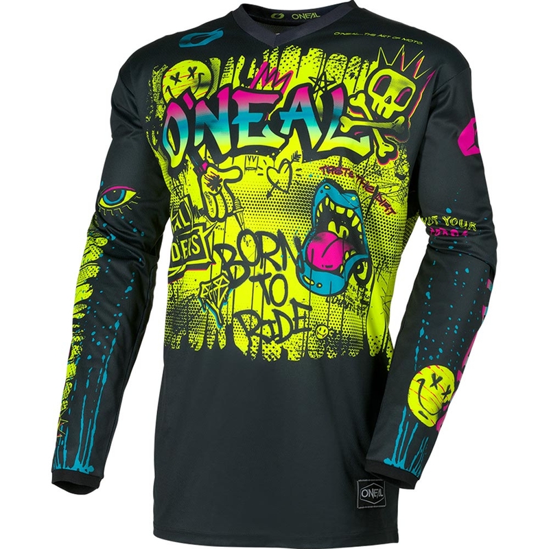 Koszulka motocrossowa dla dzieci O'Neal Element Rancid w kolorze czarno-fluo-żółtym