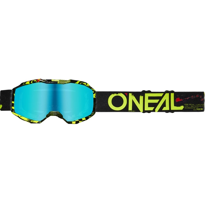 Okulary motocrossowe dziecięce O'Neal B-10 Attack czarno-fluo-żółte z pleksiglasem irydowo-niebieskim