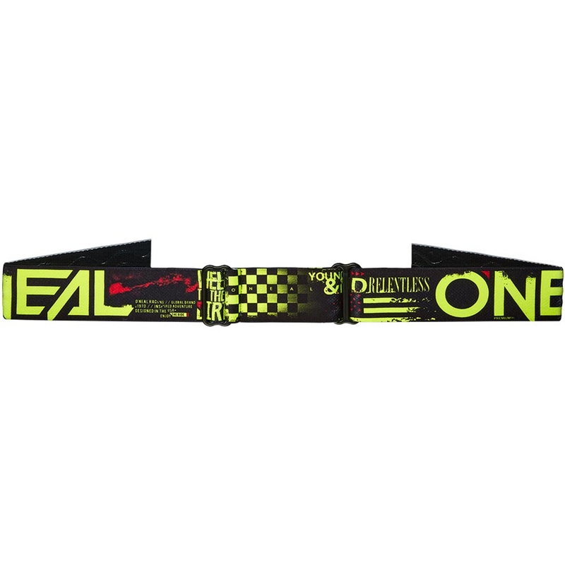 Okulary motocrossowe dziecięce O'Neal B-10 Attack czarno-fluo-żółte z pleksiglasem irydowo-niebieskim