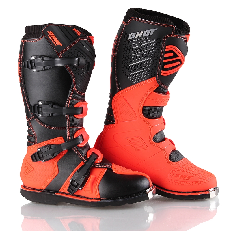 Buty motocyklowe Shot X10 czarno-fluo pomarańczowe