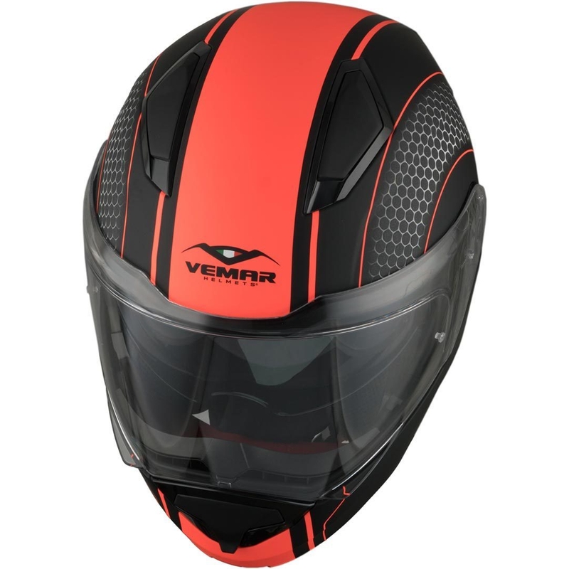 Szczękowy kask motocyklowy Vemar Sharki Hive czarny matowy-szary-neon pomarańczowy