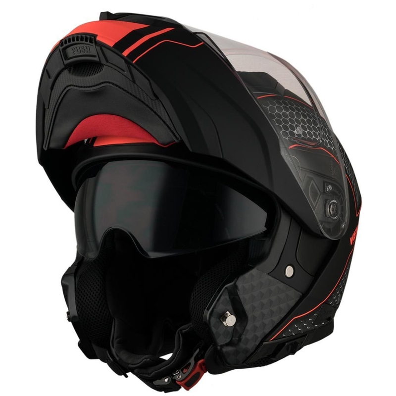 Szczękowy kask motocyklowy Vemar Sharki Hive czarny matowy-szary-neon pomarańczowy