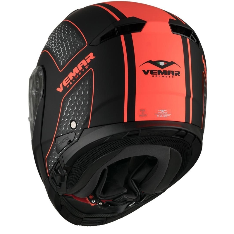 Szczękowy kask motocyklowy Vemar Sharki Hive czarny matowy-szary-neon pomarańczowy