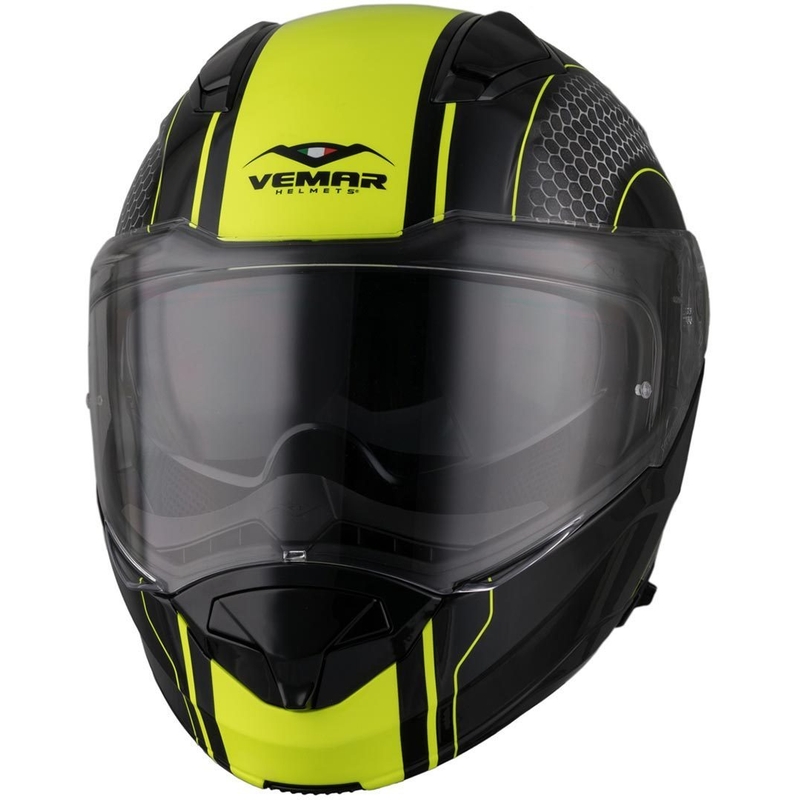 Szczękowy kask motocyklowy Vemar Sharki Hive czarny matowy-szary-neon żółty