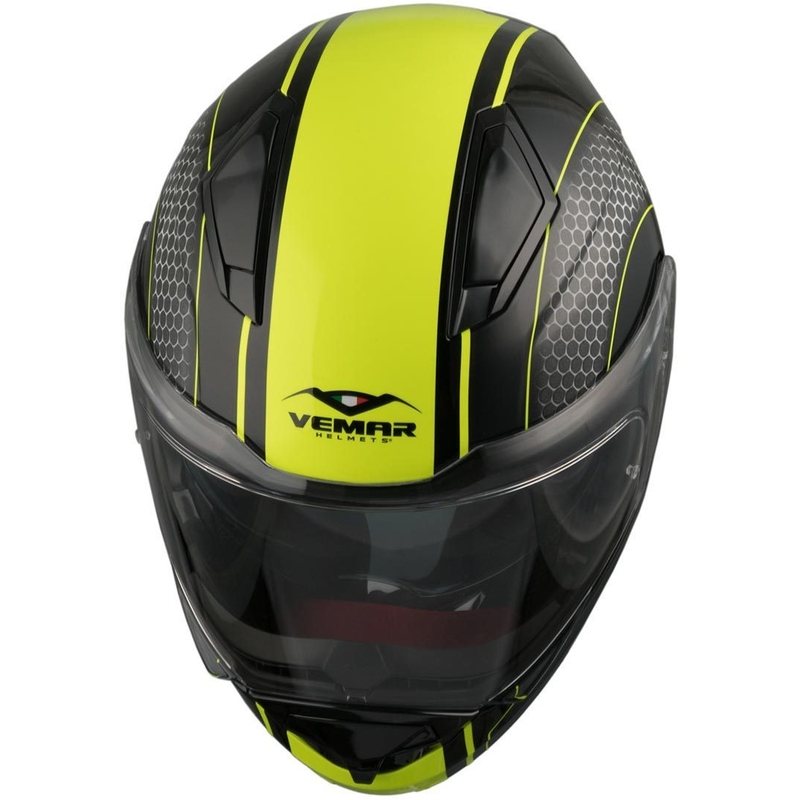 Szczękowy kask motocyklowy Vemar Sharki Hive czarny matowy-szary-neon żółty