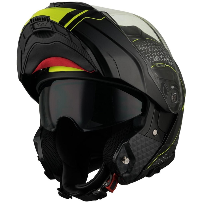 Szczękowy kask motocyklowy Vemar Sharki Hive czarny matowy-szary-neon żółty