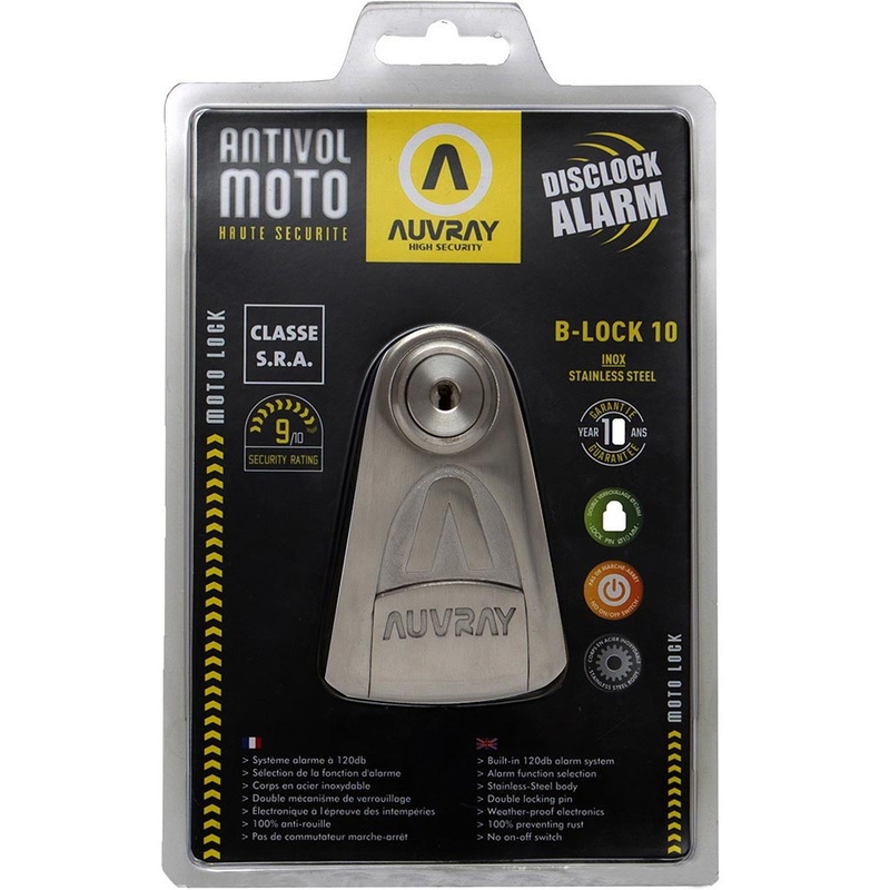 Blokada tarczy hamulcowej Auvray B-Lock 10 z alarmem 120 dB, stal srebrna